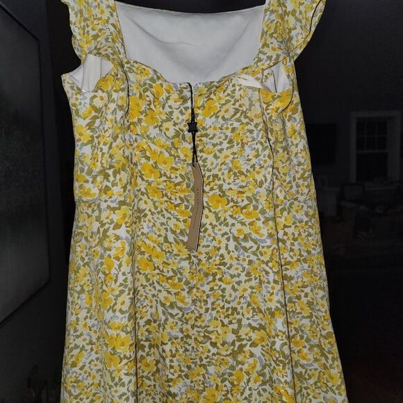 BCBG Eneration Women's Ruffle Strap Square Neck yellow Floral Midi Dress… - Picture 5 of 12